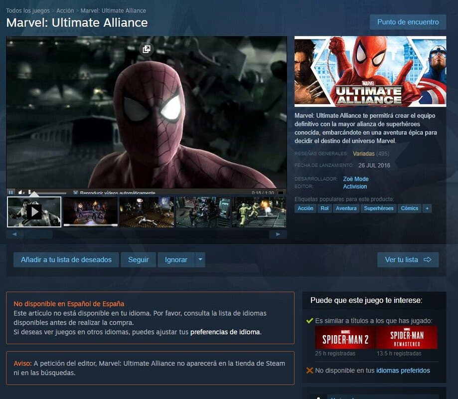 Marvel: Ultimate Alliance reaparece en Steam tras varios años eliminado de la tienda de Valve