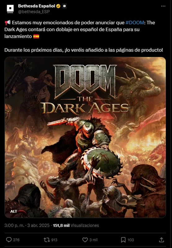 DOOM: The Dark Ages finalmente confirma que contará con doblaje en español de España