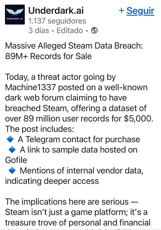 Steam ha sido hackeado: hasta 89 millones de cuentas expuestas y una podría ser la tuya