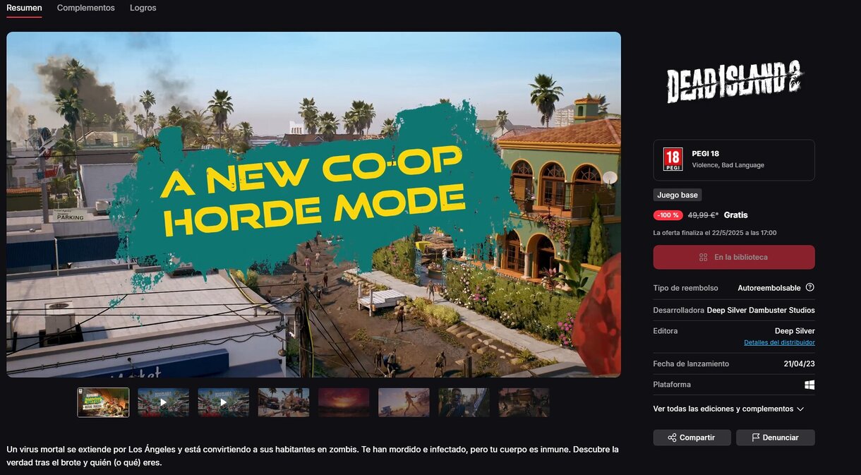 Corre a la Epic Games Store: Dead Island 2 está totalmente gratis por tiempo limitado