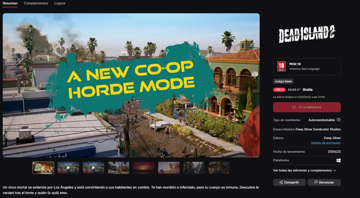 Corre a la Epic Games Store: Dead Island 2 está totalmente gratis por tiempo limitado