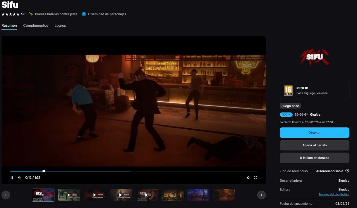 Este juego lo reventó en 2022 y ahora puedes conseguirlo gratis en la Epic Games Store