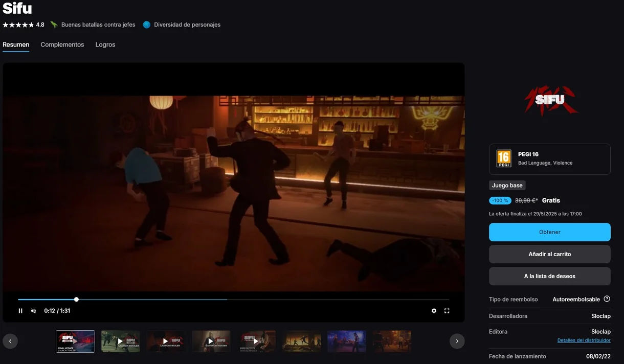 Este juego lo reventó en 2022 y ahora puedes conseguirlo gratis en la Epic Games Store