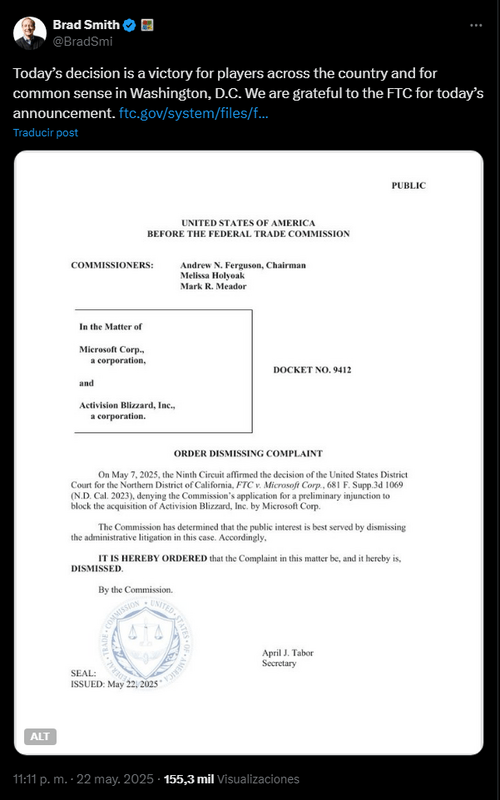 La FTC cierra oficialmente el caso contra la compra de Activision Blizzard por parte de Microsoft