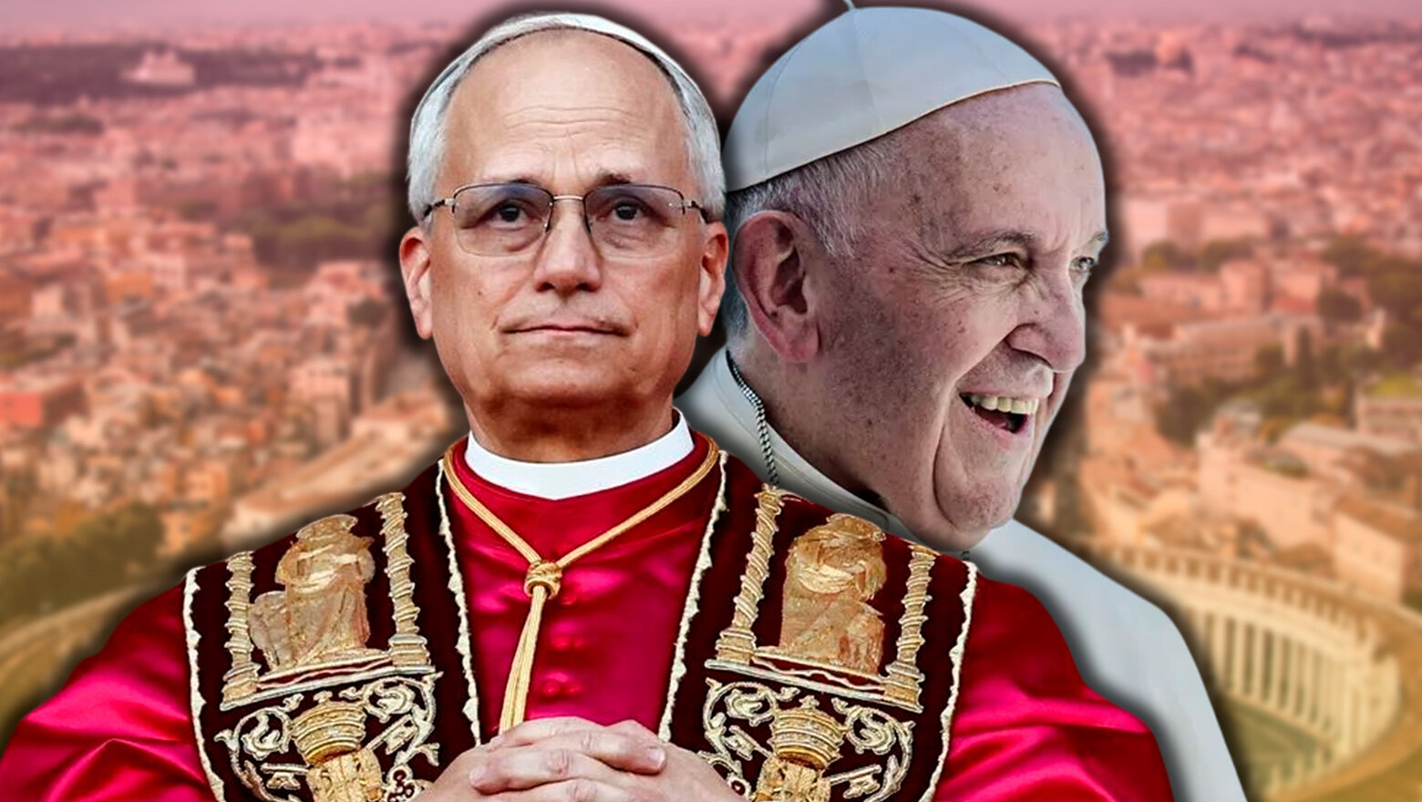 Imagen del Papa Francisco junto al Papa León XIV