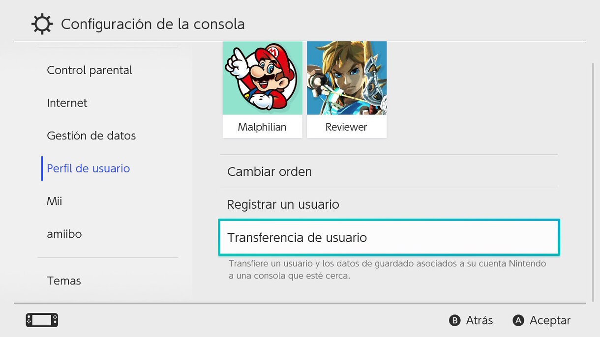 Transferencia de datos de Nintendo Switch