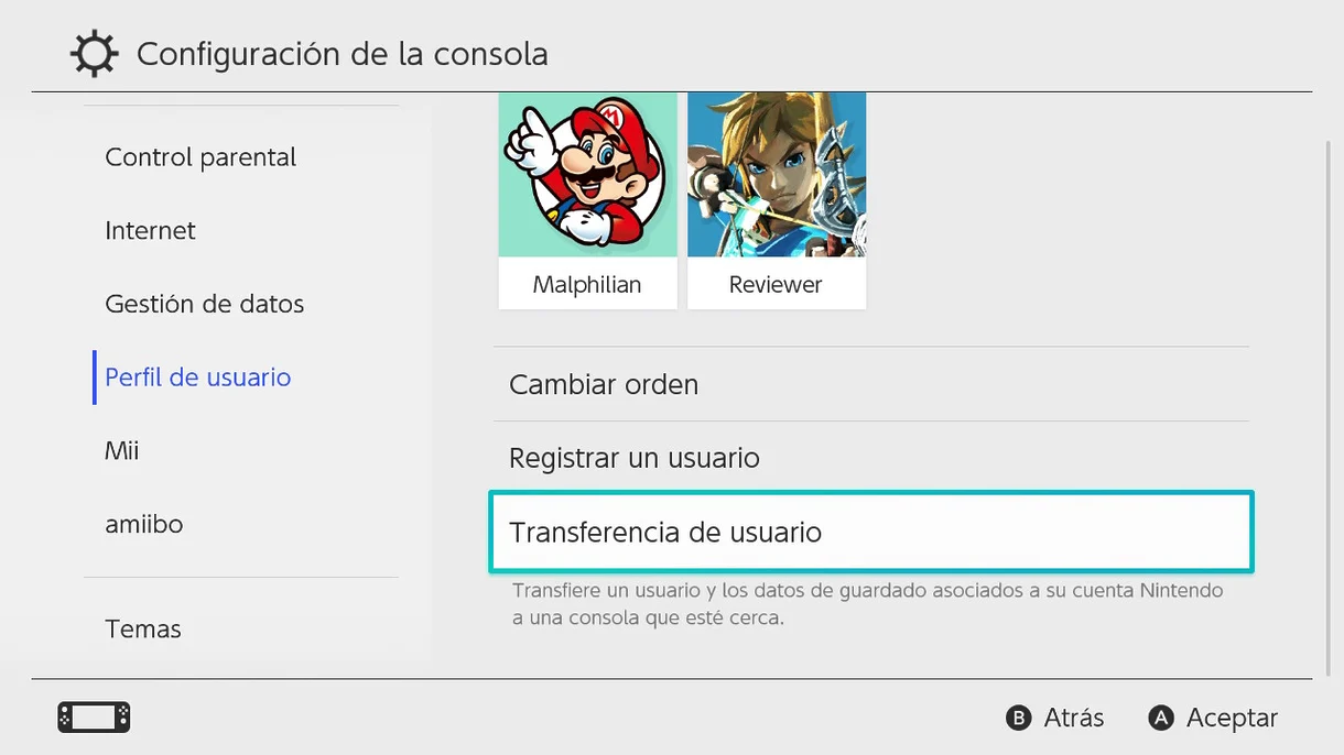 Transferencia de datos de Nintendo Switch