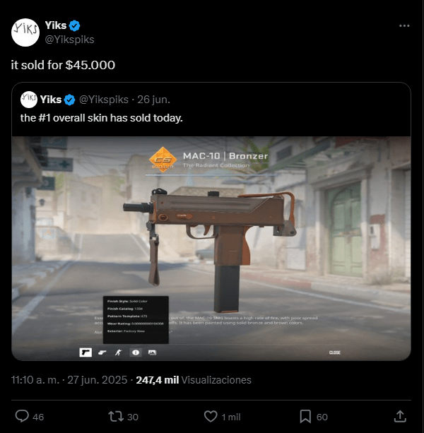Un jugador de Counter-Strike 2 paga 45.000 $ en una skin común y el motivo te sorprenderá