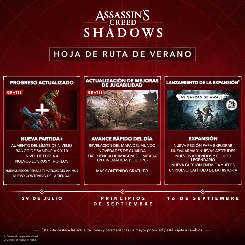 Hoja de ruta AC Shadows verano UBISOFT