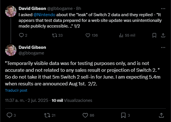 No, las ventas de Switch 2 que hemos visto no son reales y Nintendo lo ha terminado confirmando