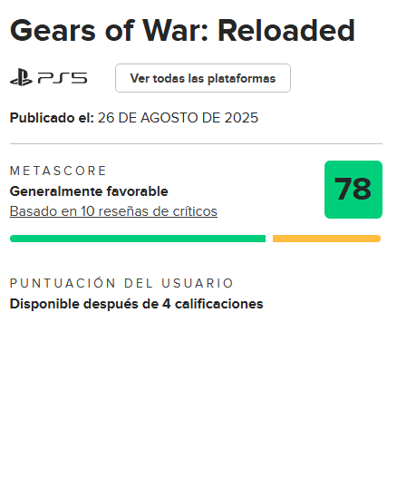 Gears of war reloaded metacritic