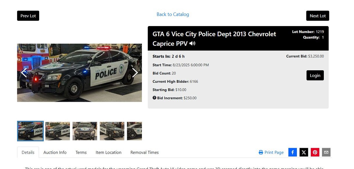 Un trozo de GTA VI en la vida real: este coche de policía único puede ser tuyo, aunque prepara el dinero