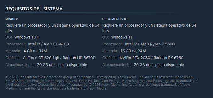 Deus Ex Remastered para PC sorprende con unos "requisitos tan altos" que parecen una broma