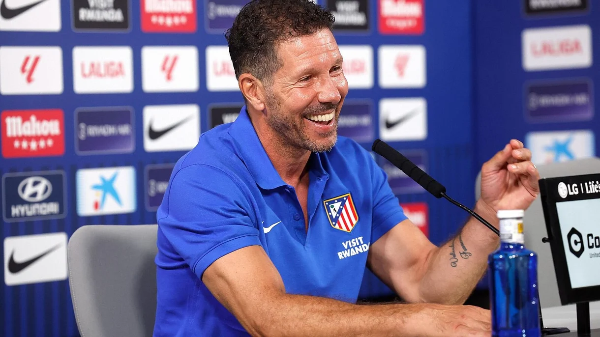 Simeone en la rueda de prensa del Atlético de Madrid.