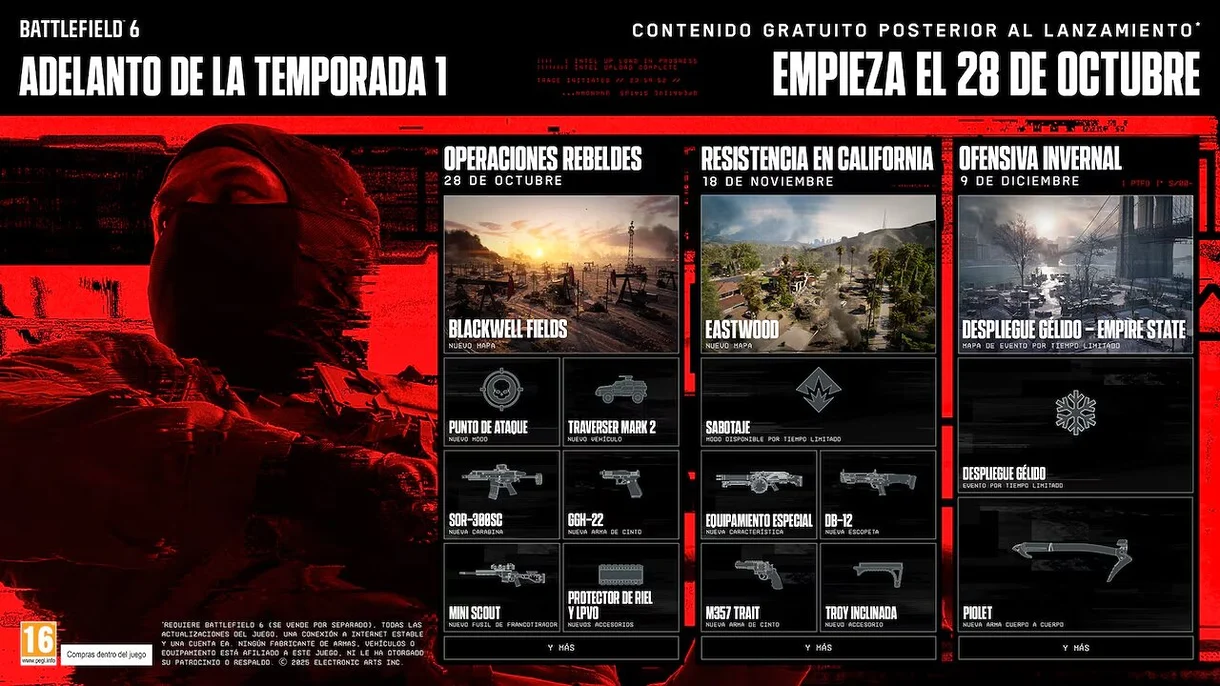 Battlefield 6 revela todo sobre su Temporada 1: nuevos mapas, modos y mucho contenido