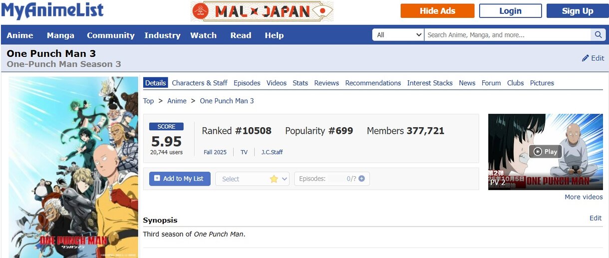 one punch man s3 puntuaciones