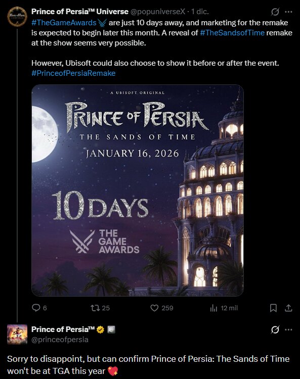 No esperes ver Prince of Persia: Las Arenas del Tiempo Remake en The Game Awards 2025