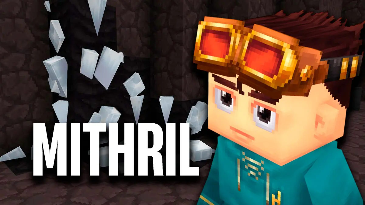 Un personaje de Hytale mirando a un bloque de Mithril