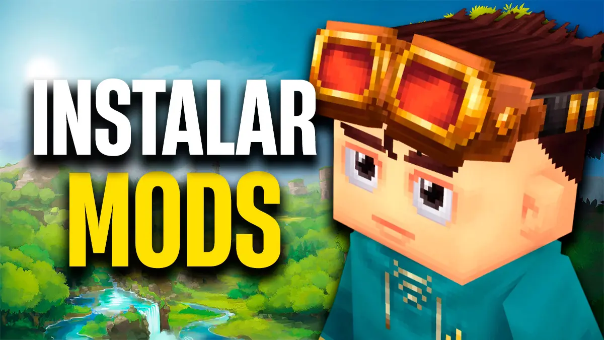 Un personaje de Hytale mirando a un letrero que dice Instalar Mods