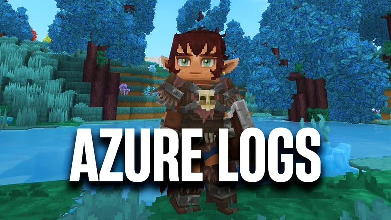 Personaje de Hytale posando frente a un bosque de Azure en el juego