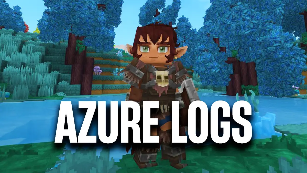 Personaje de Hytale posando frente a un bosque de Azure en el juego