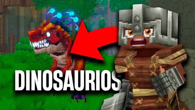 Personaje de Hytale mirando a un dinosaurio del juego