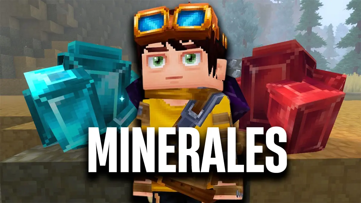 Un personaje de Hytale entre un rubí y un zafiro