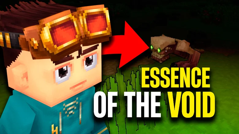 Un personaje de Hytale mirando a un Ghoul tras el texto superpuesto de Essence of the Void