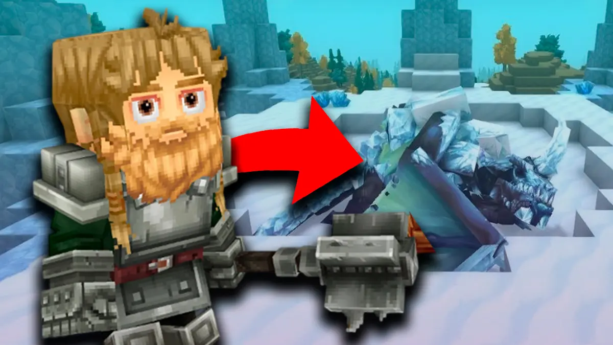 Personaje de Hytale mirando al Frost Dragon dentro del juego