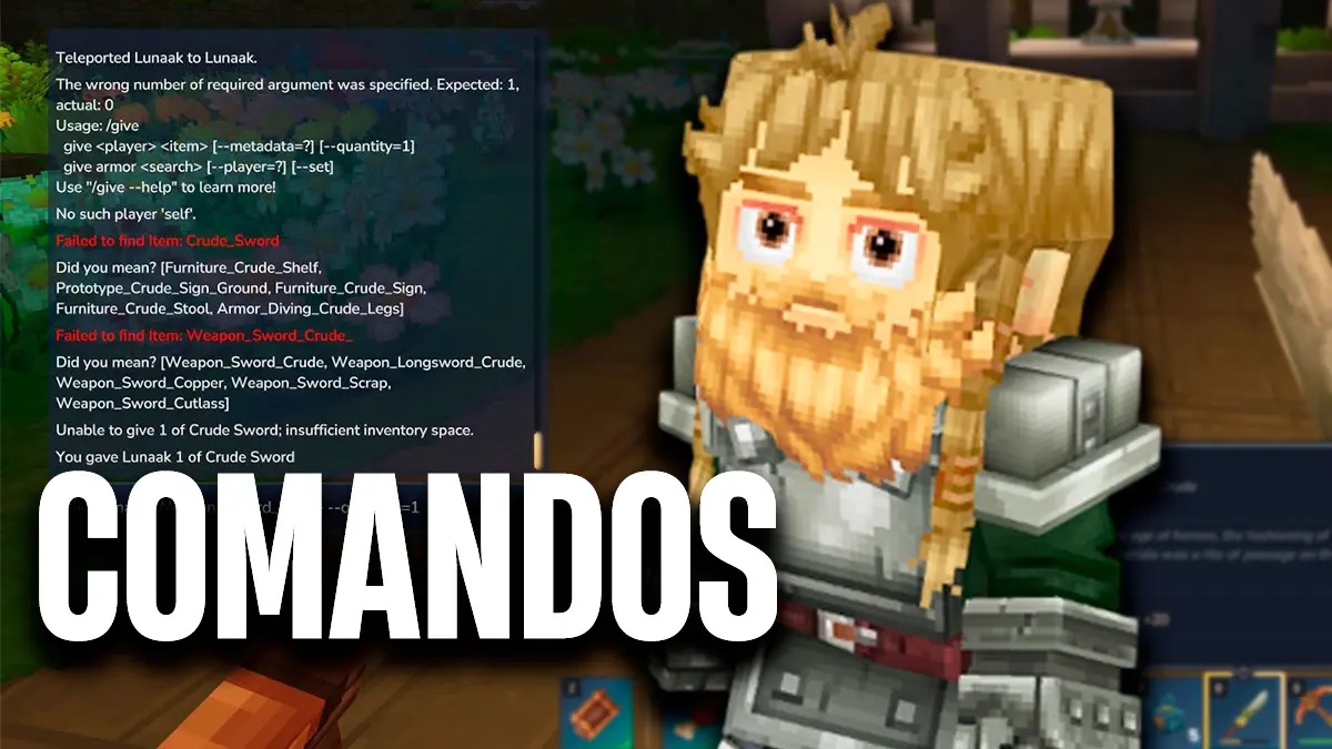 Un personaje de Hytale mirando la consola de comandos del juego