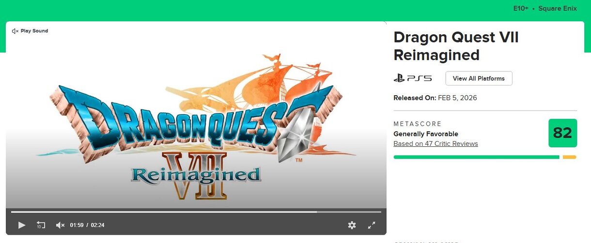 Dragon Quest VII Reimagined nota metacritic