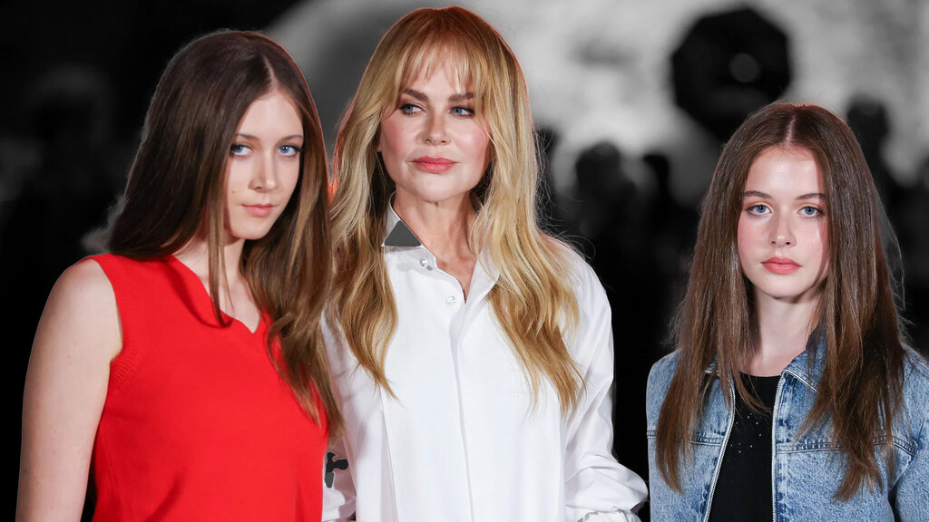 nicole kidman posando con sus dos hijas