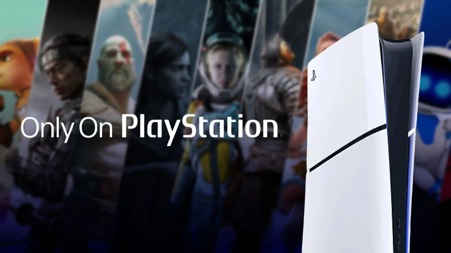 Render de PS5 junto a un texto con la tipografía del logo de PlayStation que dice 