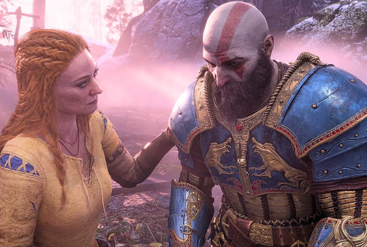 Faye y Kratos en God of War Ragnarok.