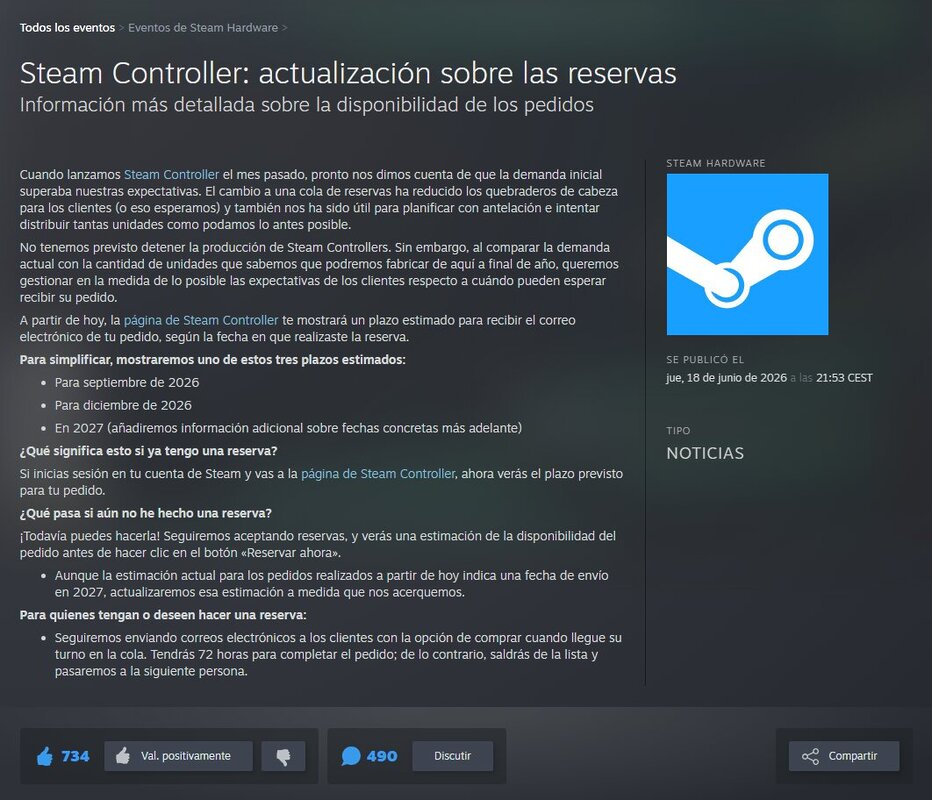 Si recientemente has reservado un Steam Controller, Valve podría tener malas noticias para ti