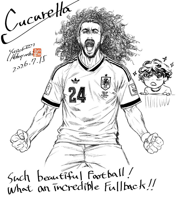 Dibujo de Cucurella hecho por el autor de Ao Ashi.