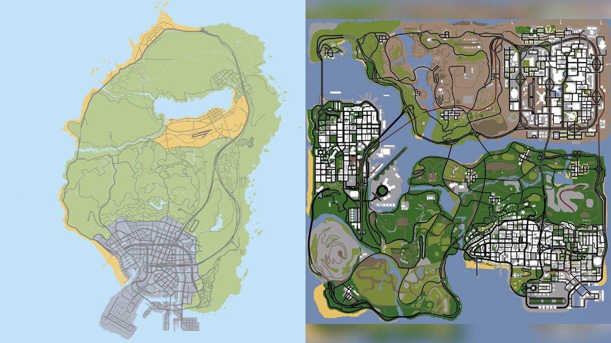 Mapa de GTA V y mapa de GTA San Andreas